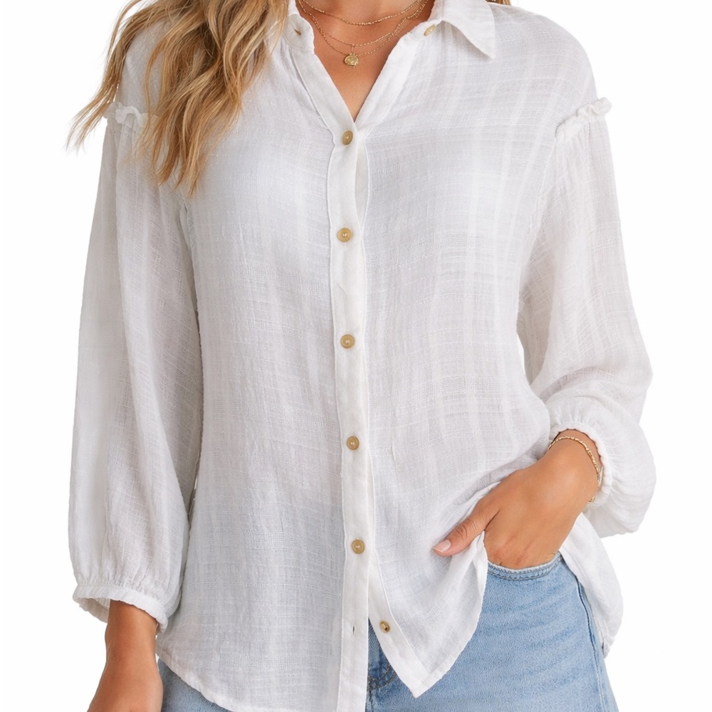 Free People Headed To The Highlands Blouse White Gauze Sz Small